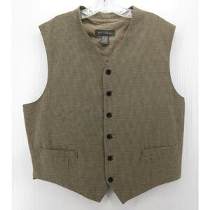 VINTAGE Banana Republic Vest Large Waistcoat Linen Blend Houndstooth